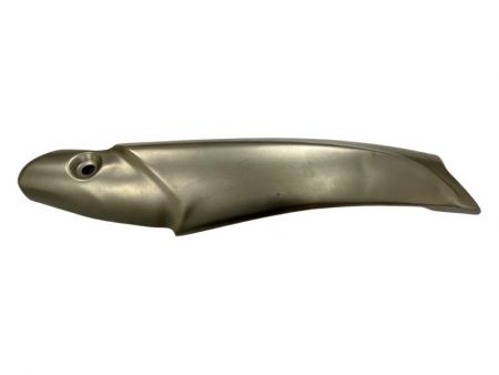 Intricate stainless steel motorcycle cover with sandblasted finish.