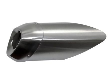 Polished stainless steel motorcycle silencer cover.