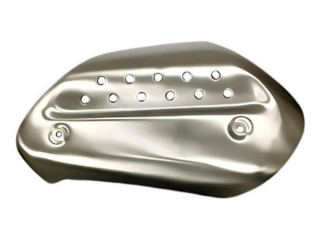 Clear anodized brushed aluminum silencer cover for motorcycles.