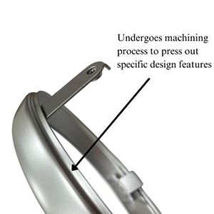 The rim is formed from a steel sheet using a drawing process to create a circular shape with a diameter of approximately 300mm and a height of 40mm. After the drawing stage, the bottom of the rim undergoes a machining process to press out specific design features. These combined processes ensure the rim maintains its structural integrity while adding custom styling and functionality to the final product.