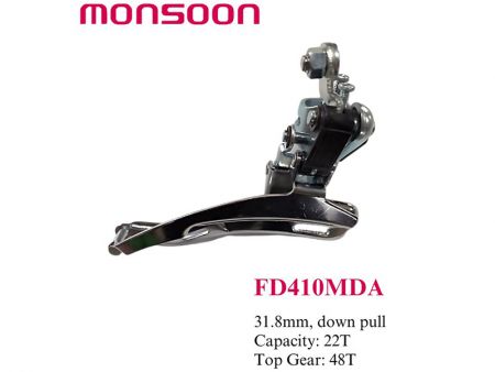 Index Front Derailleur 31.8mm. down pull. Capacity 22T. Top gear 48T