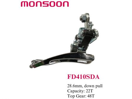 Index Front Derailleur 28.6mm. down pull. Capacity 22T. Top gear 48T