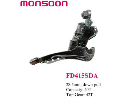 Index Front Derailleur 28.6mm. down pull. Capacity 20T. Top gear 42T