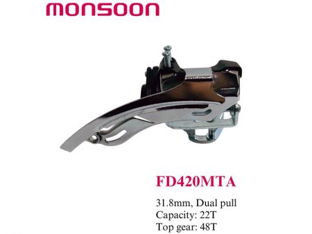 クランプオンマウント付き自転車フロントディレイラー:MTBおよびロードバイク用の3速互換 - インデックスフロントディレイラー 31.8mm。デュアルプル。容量 22T。トップギア 48T。