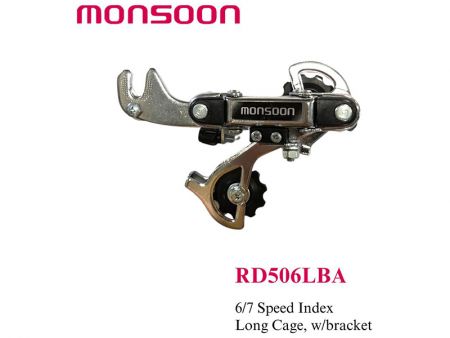 Dérailleur arrière à index de 6 / 7 vitesses avec cage longue et support.