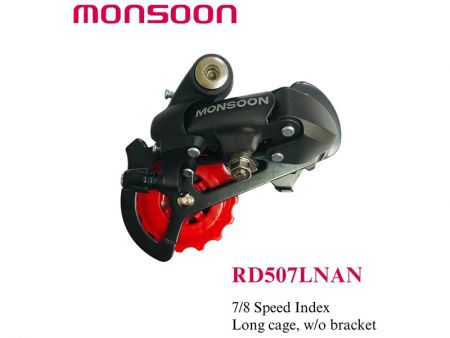 Dérailleur arrière à index de 7 vitesses avec cage longue sans support.