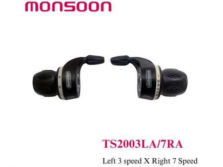 自転車用サムシフターとグリップシフター、3 x 7 / 3 x 6速オプション。 - インデックスグリップシフター。左3速、右7速。